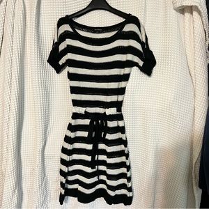 Nanette Lepore black and white striped short sleeved sweater dress